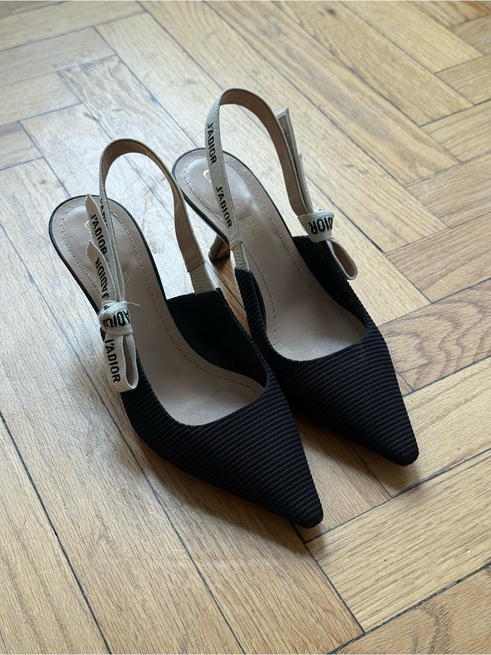 Dior Black Pointed Slingback Pumps with J'Adior Strap - Picture 2 of 6